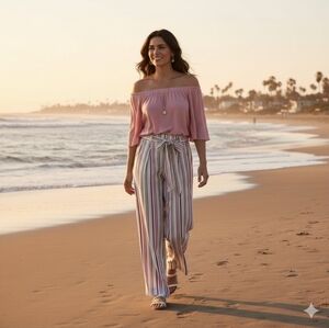 White House Black Market The Wide Leg White, Pink & Black Stripe Pants Size 16